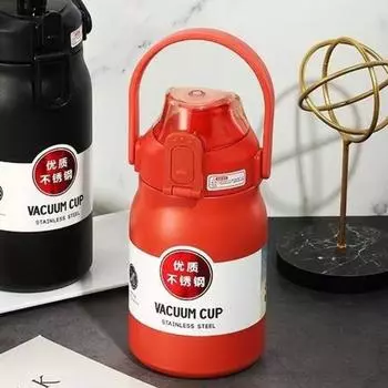 Изолированная бутылка для воды 1000/1500 мл с силиконовой соломинкой, портативная ручка из нержавеющей стали для путешествий, тренировок в тренажерном зале, спортивная термотермическая чашка для питья, подарок на день рождения 1500ML красный