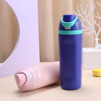 Изолированная бутылка для воды из нержавеющей стали, 600 мл, с соломой, устойчивая к утечке, большая емкость, стакан для питья, не содержащий BPA, пищевой класс 600ML темно-синий