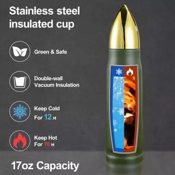 Изолированная бутылка для воды из нержавеющей стали, креативная форма, пищевой стакан, не содержащий бисфенола-А, герметичный стакан для кофе 500ML