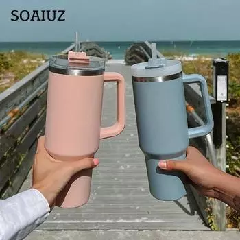 Изолированная бутылка для воды из нержавеющей стали 304, 1200 мл, термокофейная автомобильная чашка, холодные и горячие кружки, термос с ручкой, соломинка, для спорта 1200ML красный