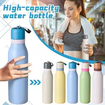 Изолированная бутылка для воды из нержавеющей стали с трубочкой для спорта и путешествий, без BPA, 24 унции, One Size синий