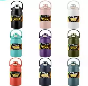 Изолированная бутылка для воды с соломинкой, термос-чашки для горячих и холодных напитков, термосы из нержавеющей стали, фляжка для мужчин и женщин, спортзал 800ml чёрный