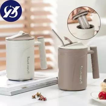 Изолированная чашка, 480 мл, кофейная кружка из нержавеющей стали, легкая портативная чайная чашка с длинной ручкой, товары для домашнего офиса with Frame белый