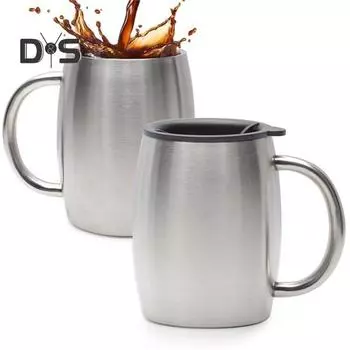 Изолированная чашка большой емкости из нержавеющей стали, прочная кружка для питья, воды, сохранения тепла, открытая пивная кружка для бара серебряный