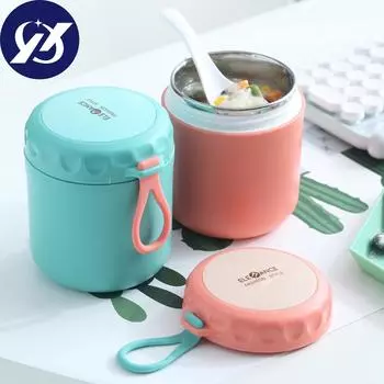 Изолированная чашка для супа Изолированная нержавеющая сталь чашка для воды с изолированным ложкой контейнером для обеда синий
