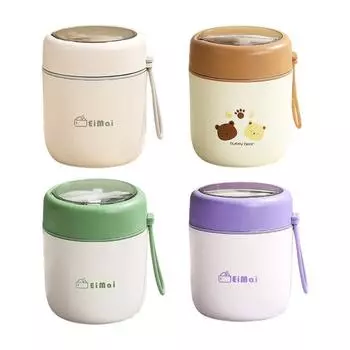 Изолированная чашка для супа Yousheng для горячей еды, детская вакуумная банка для еды из нержавеющей стали с ложкой, герметичный широкий горлышко, термоконтейнер для обеда зелёный