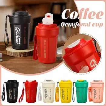 Изолированная чашка из нержавеющей стали с подъемным тросом, чашка для непосредственного питья, установленная на автомобиле, кружка, восьмиугольная кофейная чашка One Size чёрный