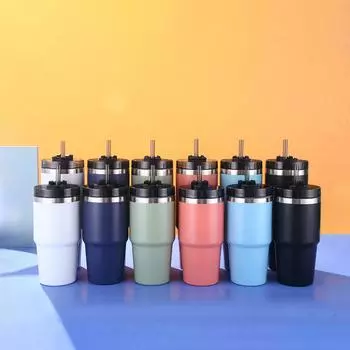 Изолированная чашка на 30 унций с крышкой и соломинкой Многоразовая бутылка для воды из нержавеющей стали 304 Кофейный мишка со льдом Type 2 чёрный