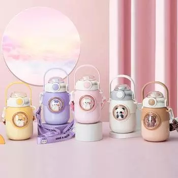 Изолированная чашка на 700 мл с соломенной подвесной веревкой, большая емкость, микроландшафтная герметичная космическая капсула с изоляцией для детей 700ML коричневый