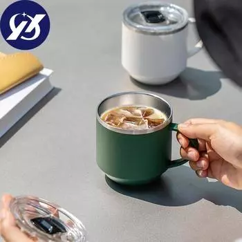 Изолированная чашка Yousheng, 330 мл, с ручкой, с двойными стенками, из нержавеющей стали 304, зимняя термокружка для чая, кофе, питья в помещении, для ежедневного использования 330ml красный