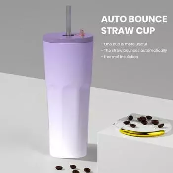 Изолированная кофейная чашка емкостью 700 мл с крышкой 3-в-1. Термостакан из нержавеющей стали для горячих холодных напитков. Герметичная дорожная кружка с соломинкой и широким горлышком для воды. розовый