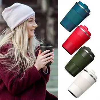 Изолированная кофейная чашка из нержавеющей стали, 380 мл, дорожная чашка, герметичная крышка, вакуумная термостаканка с двойными стенками, без бисфенола А, сейф, 12 ч в холоде/6 ч 380ML белый