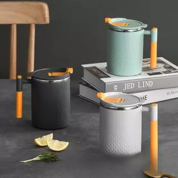 Изолированная кофейная кружка с защитой от ожогов и ручкой, термокружка для молока из нержавеющей стали 304, двухслойная кофейная чашка, чайная чашка 401-500ml