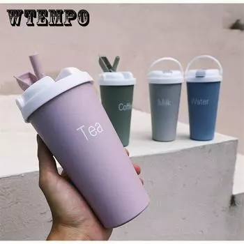Изолированная кружка для кофе и чая, 500 мл, портативная вакуумная чашка, термос из нержавеющей стали 18/8, соломенная бутылка для воды