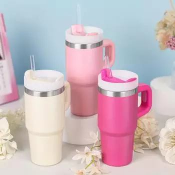 Изолированная кружка из нержавеющей стали на 14 унций с крышкой и трубочкой — не содержит бисфенол А, ударопрочная, отлично подходит для любого времени года — идеальный подарок на день рождения, Хэллоуин розовый