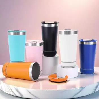 Изолированная кружка из нержавеющей стали с беспроводным динамиком BT, стерео сабвуфером, 500 мл, светодиодная музыкальная кружка, устойчивая к ржавчине, практичный подарок для мужчин и женщин розовый