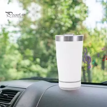 Изолированная кружка из нержавеющей стали с беспроводным динамиком BT, стерео сабвуфером, 500 мл, светодиодная музыкальная кружка, устойчивая к ржавчине, практичный подарок для мужчин и женщин чёрный