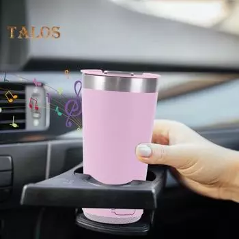 Изолированная кружка из нержавеющей стали с беспроводным динамиком BT, стерео сабвуфером, 500 мл, светодиодная музыкальная кружка, устойчивая к ржавчине, практичный подарок для мужчин и женщин белый