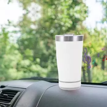 Изолированная кружка из нержавеющей стали с беспроводным динамиком BT, стерео сабвуфером, 500 мл, светодиодная музыкальная кружка, устойчивая к ржавчине, практичный подарок для мужчин и женщин белый