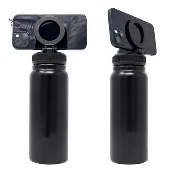 Изолированная крышка 2-в-1 для чашки, герметичная крышка с носиком для бутылки с водой, магнитный держатель для телефона, многофункциональная подставка для телефона, крышка для бутылки чёрный