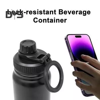 Изолированная крышка 2-в-1 для чашки, герметичная крышка с носиком для бутылки с водой, магнитный держатель для телефона, многофункциональная подставка для телефона, крышка для бутылки чёрный