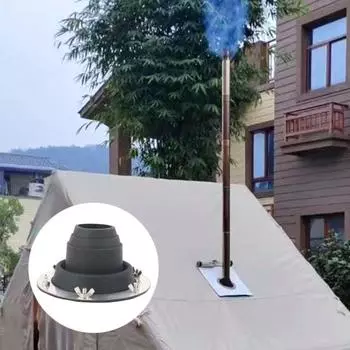 Изолированная крышка дымохода с силиконовым кольцом. Защита от ультрафиолета. Ветрозащитная палатка-печь. Устройство защиты от ожогов. Простая установка. Устойчивость к высоким температурам. чёрный