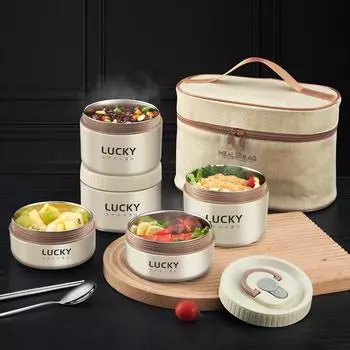 Изолированная миска пищевого качества из нержавеющей стали 316, пригодный для использования в микроволновой печи, контейнер для хранения продуктов питания, штабелируемый портативный набор плюс набор для еды 400ml коричневый