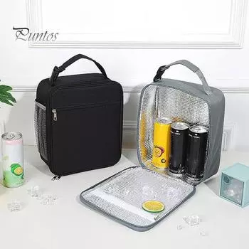 Изолированная многоразовая сумка для обеда большой вместимости с выдвижным карманом Водонепроницаемая ручка с пряжкой Портативная сумка Bento чёрный
