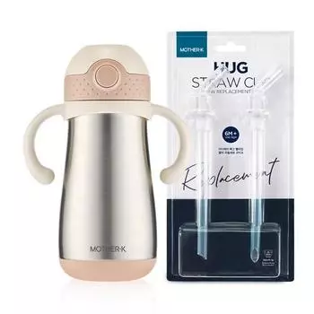 Изолированная соломенная чашка Mother K Hug, 350 мл + сменный блок для соломинки, 2 шт, ванильно-розовый, 1 комплект