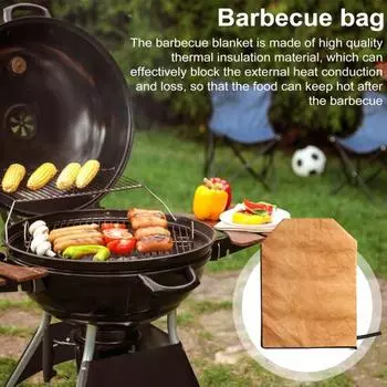 Изолированная сумка для барбекю с застежкой-молнией Многоразовое одеяло для барбекю Портативная термосумка для хранения продуктов Удобная в переноске изоляционная сумка для мяса для пикников-барбекю на открытом воздухе 1pc
