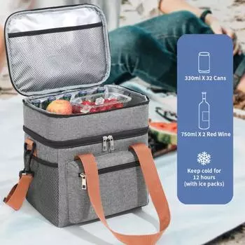 Изолированная сумка для ланча 550 мл, герметичная сумка-холодильник с сетчатыми карманами, термоконтейнер для еды хаки