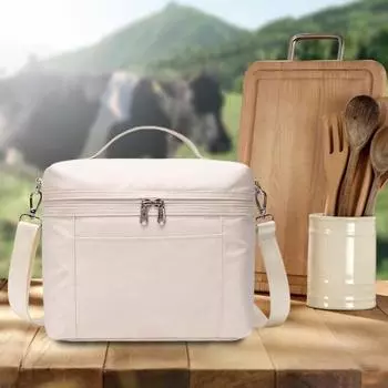 Изолированная сумка для ланча для взрослых, легкий нейлоновый водонепроницаемый ланч-бокс со съемным ремешком, термосумка для ланча с двойной молнией для работы, пикников, кемпинга бежевый