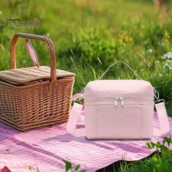 Изолированная сумка для ланча для взрослых, легкий нейлоновый водонепроницаемый ланч-бокс со съемным ремешком, термосумка для ланча с двойной молнией для работы, пикников, кемпинга бежевый