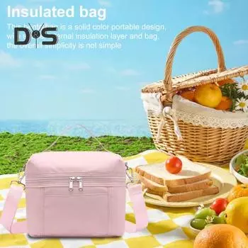 Изолированная сумка для ланча для взрослых, легкий нейлоновый водонепроницаемый ланч-бокс со съемным ремешком, термосумка для ланча с двойной молнией для работы, пикников, кемпинга розовый