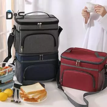Изолированная сумка для ланча, герметичная сумка-холодильник для ланча с несколькими карманами, вместительная сумка-контейнер для ланча с застежкой-молнией и ручкой темно-синий