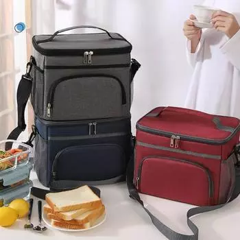Изолированная сумка для ланча, герметичная сумка-холодильник для ланча с несколькими карманами, вместительная сумка-контейнер для ланча с застежкой-молнией и ручкой серый