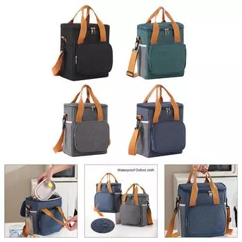 Изолированная сумка для ланча, контейнер для еды, герметичная термосумка с множеством карманов и съемным ремешком для пикников на работе чёрный