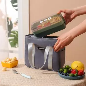 Изолированная сумка для ланча с карманом, большая емкость, 6 цветов, практичная прочная ручка для работы темно-синий