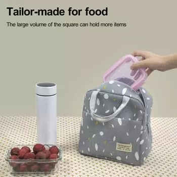 Изолированная сумка для обеда Большая вместимость Водонепроницаемая подкладка из фольги Дождевой принт Несколько карманов Герметичная застежка-молния Портативная многоразовая работа Пикник Путешествие серый