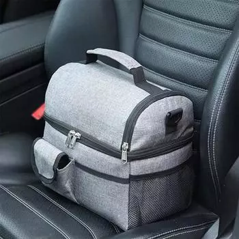 Изолированная сумка для обеда на открытом воздухе, двухслойная изолированная сумка для еды для кемпинга, пеших прогулок, путешествий, пикника, холодильник для обеда с двойным отделением серый