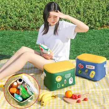 Изолированная сумка для пикника на открытом воздухе с ручкой, большая вместительная сумка для обеда, многофункциональная портативная сумка для фруктовых закусок, сумка-холодильник для кемпинга и пешего туризма