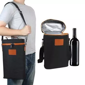 Изолированная сумка для вина на 2 бутылки, герметичная сумка-холодильник для вина, термосумка для вина с мягким разделителем для путешествий, пляжной вечеринки чёрный