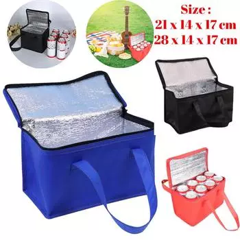 Изолированная термосумка-холодильник для хранения напитков, большие охлаждаемые сумки, прохладные продукты для обеда, ланч-бокс на молнии, оловянная фольга для пикника, еда, Panier Repas Black 28x14x17cm