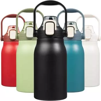 Изолированная вакуумная бутылка с трубочкой Вакуумные бутылки для воды из нержавеющей стали Спортивные металлические бутылки для воды Легко открывающаяся крышка Не содержит BPA 1.0L красный