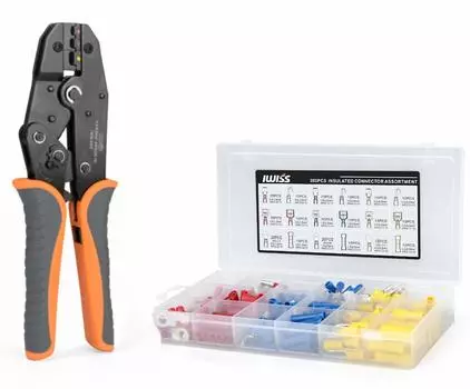Изолированные клещи для обжима наконечников IWISS с меткой обжима. Набор из 285 изолированных обжимных гильз для медного провода 0,5–6,0 кв. м IWS-03C IWS-03C-285KIT