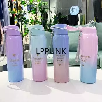 Изолированные термосы на 480 мл, спортивный велосипедный термос, портативный термос с веревкой, соломенная бутылка для воды 480ml синий