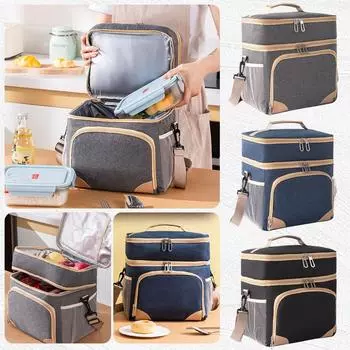 Изолированный большой ланч-бокс, двойной сверхпрочный ланч-сумка, герметичная сумка-холодильник, подходит для мужчин и женщин, взрослых, полет на пляж, однодневная поездка One Size чёрный