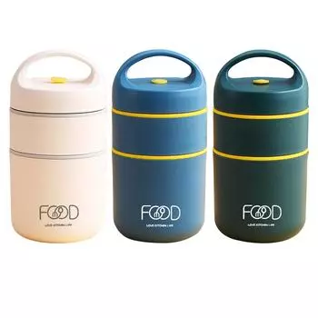 Изолированный ланч-бокс, двухслойные контейнеры для еды, герметичные, портативные, из нержавеющей стали, многофункциональные, устойчивые к ожогам, для детей и взрослых темно-синий