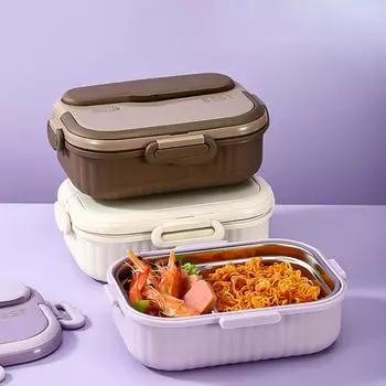 Изолированный ланч-бокс из нержавеющей стали 304, квадратная изолированная микроволновая печь, студенты могут принести с собой крышку, пищевой бенто 27*20*8 белый