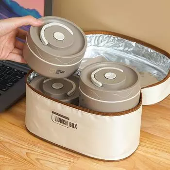 Изолированный ланч-бокс из нержавеющей стали 304 с сумкой для хранения, портативный двухслойный закрытый ланч-бокс, герметичный ланч-бокс для офиса и студентов